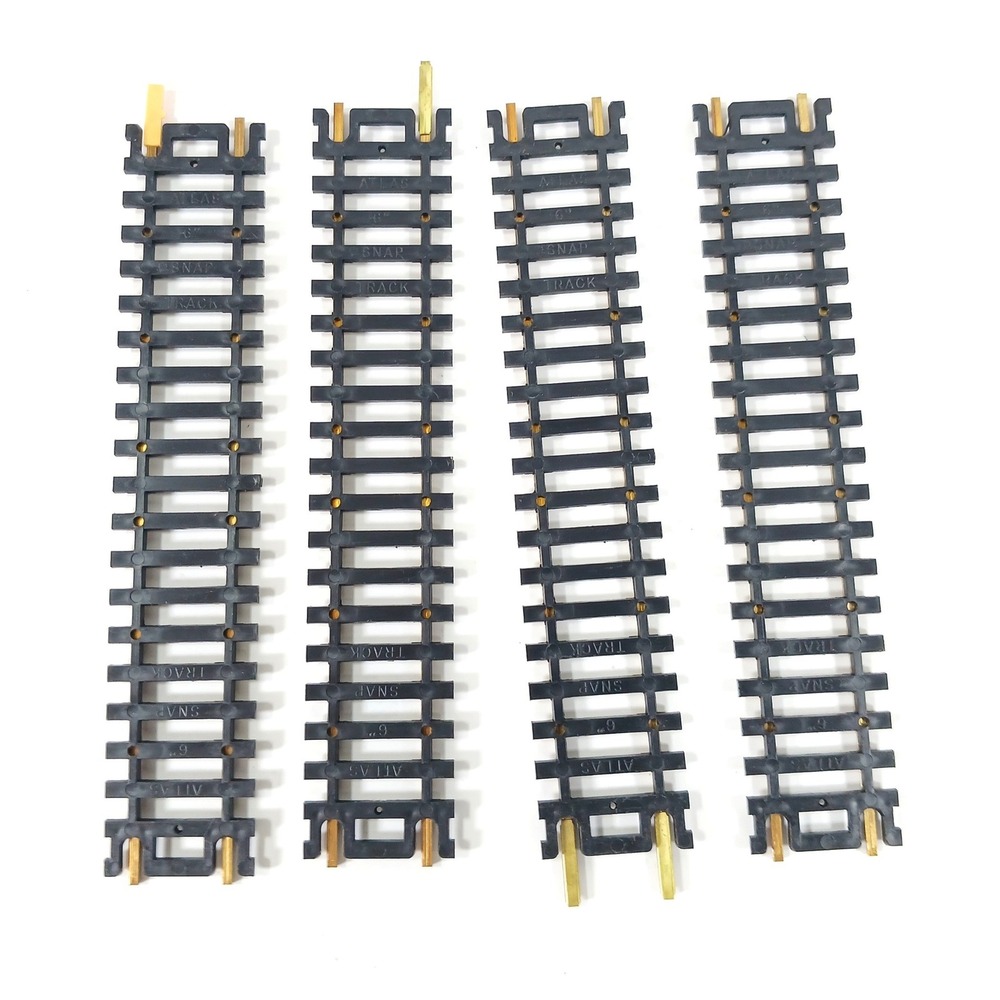 Atlas Snap-Track HO Scale 6 Inch Straight Track Brass Rail Lot of 4 Black Ties
